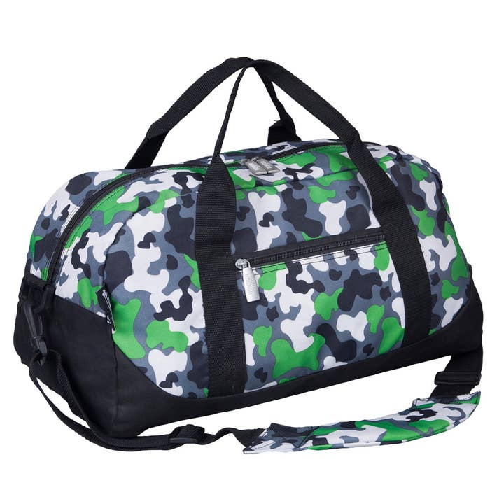 Green Camo Overnighter Duffel Bag for wholesale by Wildkin