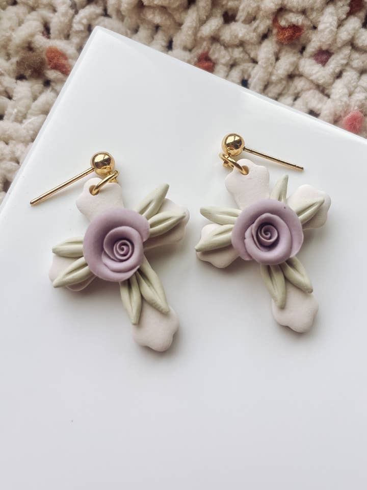 Floral Cross Earrings, Easter Earrings for wholesale by Placed by Grace