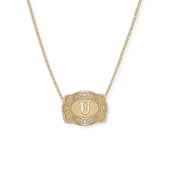 SpurWest Mini Belt Buckle Necklace (Initial) - Gold for wholesale on Faire67