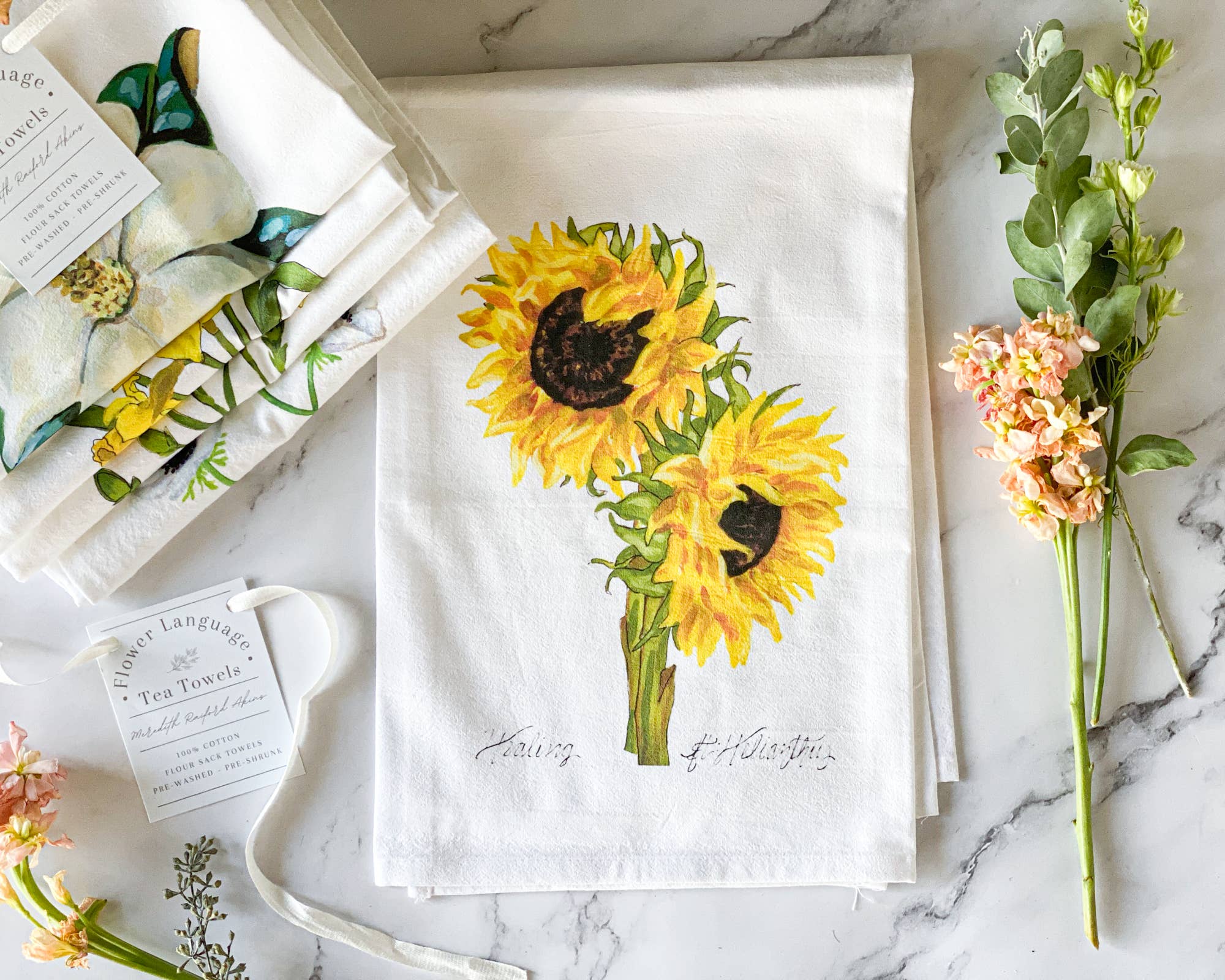 Sunflower Tea Towel for wholesale by Meredith Raiford Art