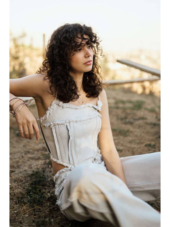 Mello. - Wholesale Tank Top - Women's - Raw Hem Spaghetti Strap Denim Cropped Tank Top