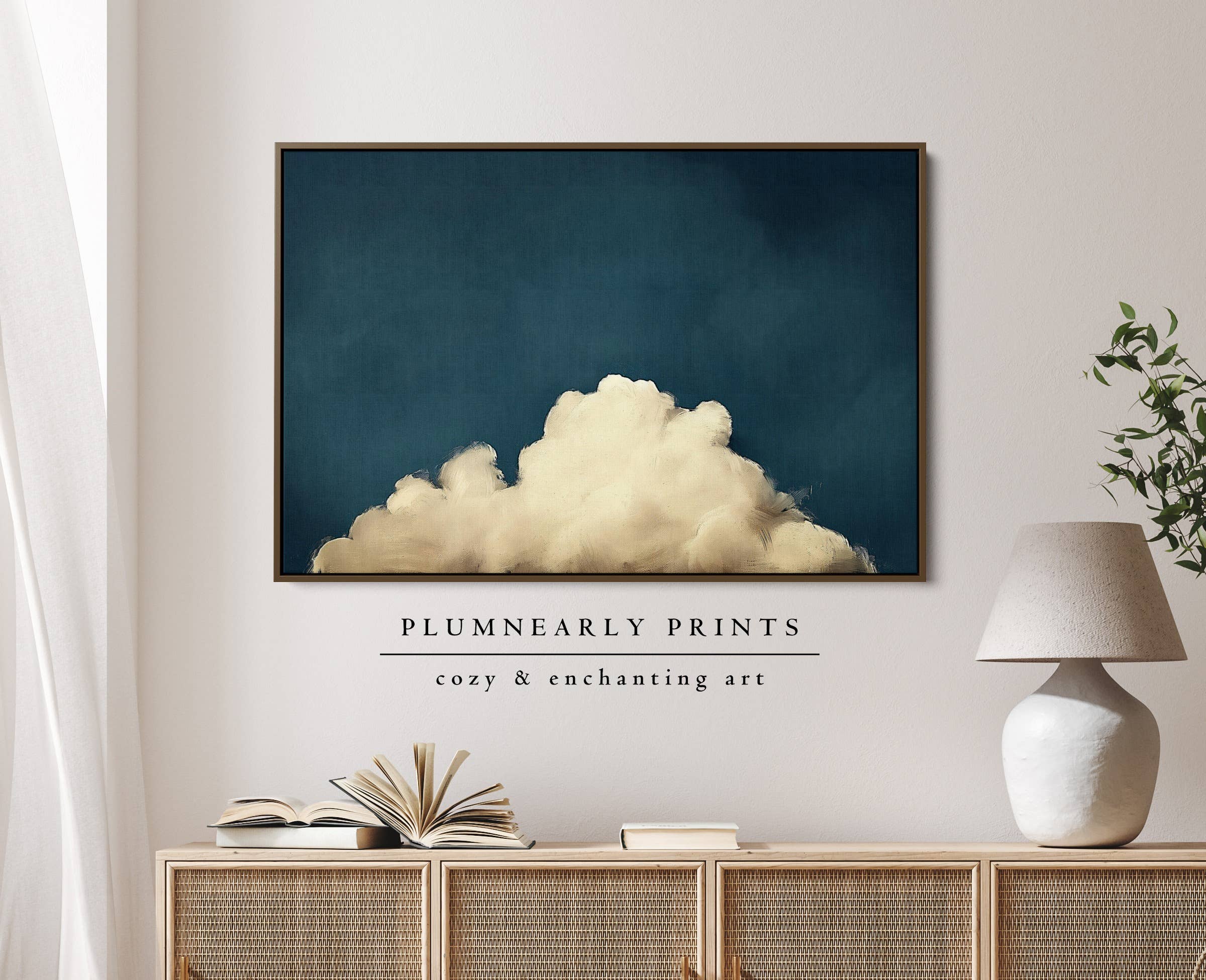 Plumnearly Prints - Wholesale Canvas Art - Indigo Blue Beige Cloud Oil Painting Framed Canvas Art 152