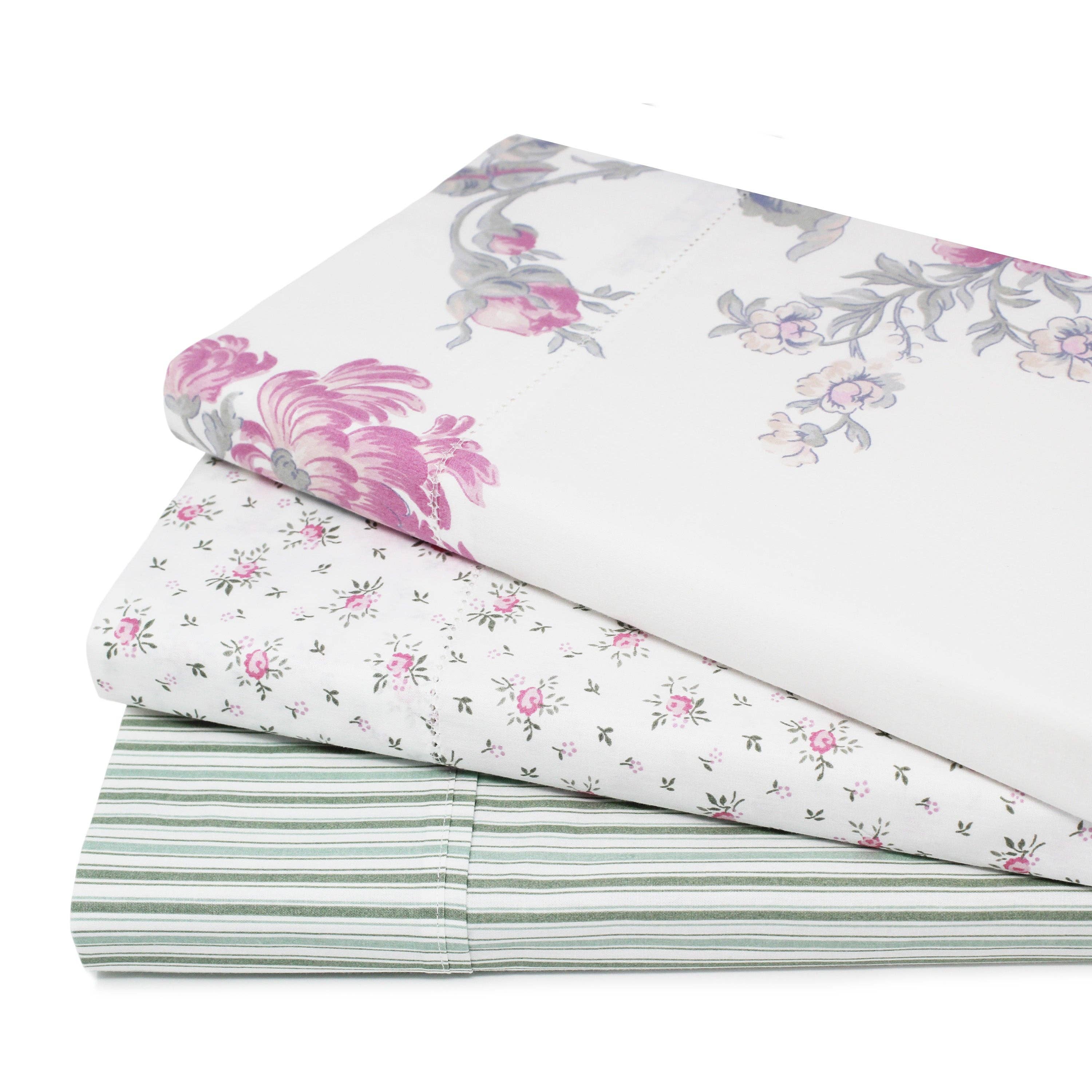 Mélange Home - Vente Parures de lit - Ensemble de draps en percale de coton imprimé à rayures8