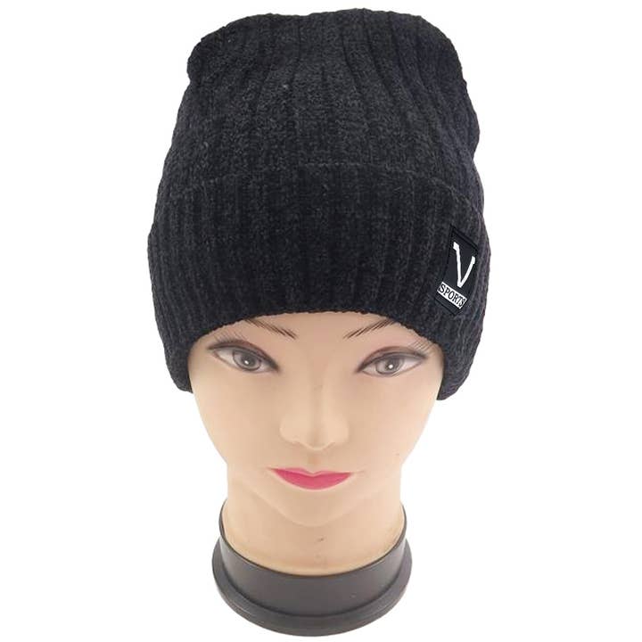 Cap Zone - Wholesale Beanie - Unisex - Chenille Fleece Lined Flat Knitted Cuffed Beanie