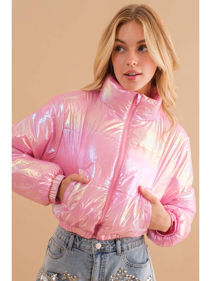 Blue B – Blusão - Mulher por atacado – 61220J - Blusão Puffer Metalizado Puffer Crop Zip Up8