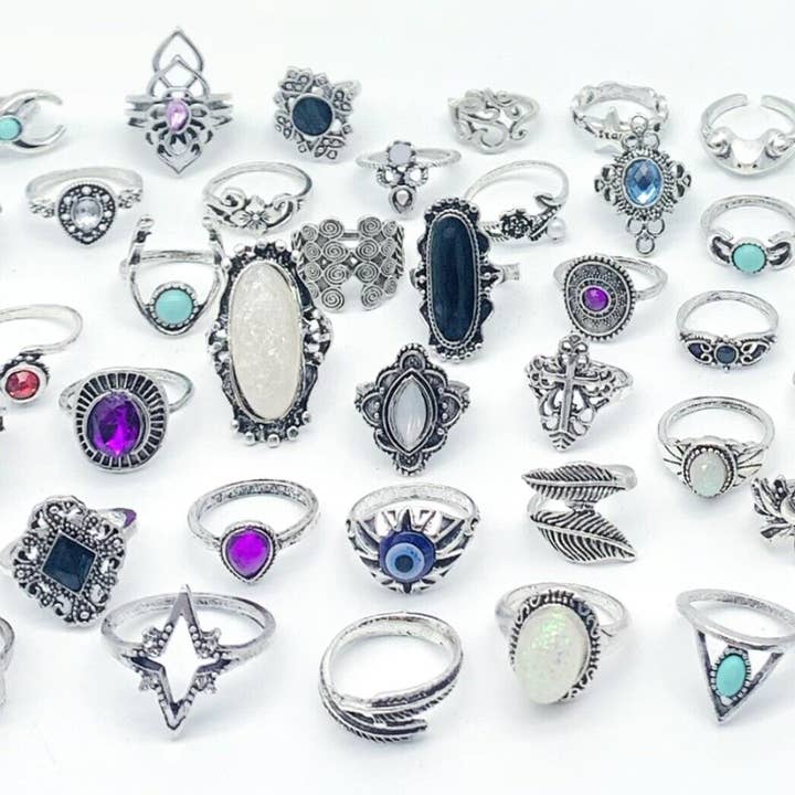 Celestial Avenue - Wholesale Cocktail/Statement Ring - BULK | Fashion Boho Mystical Rings in Silver | Set of 30
