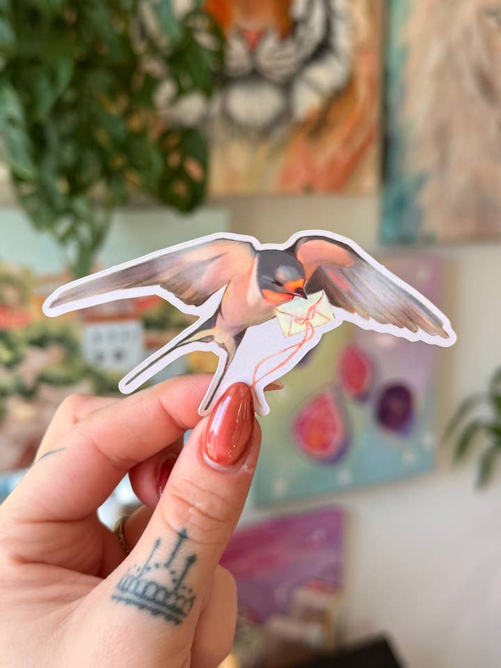 Love Letter Swallow Sticker for wholesale by Jess Harris Art