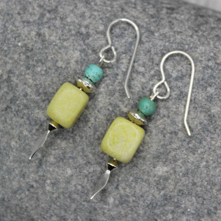 Vibrant Turquoise & Green Peridot Jasper Earrings w/Silver for wholesale by Harper House Studio