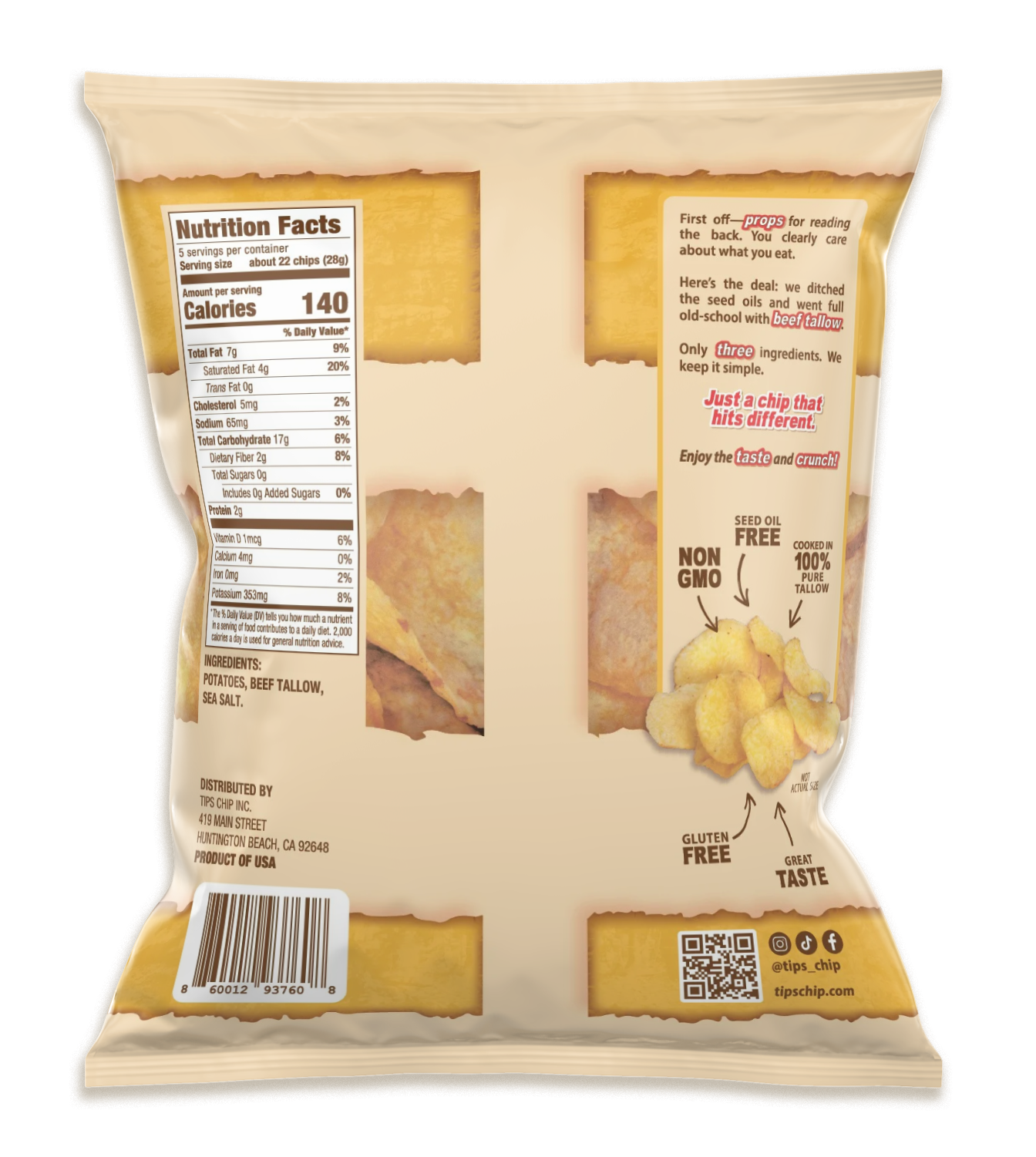 TIPS Chips - Wholesale Chips - TIPS - Tallow Potato Chips Original - Sea Salt1