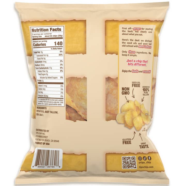 TIPS Chips - Venta al por mayor Patatas fritas - TIPS - Patatas Fritas de Sebo Original - Sal Marina1