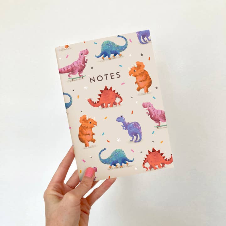 A5 Dinosaur Notebook | Plain Paged Pad With Dinosaur Design for wholesale by Emily Nash Illustration Greeting Cards