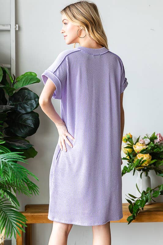 HEIMISH - Wholesale Dress - Women's - ED6846-10 DOLMAN SHORT SLEEVE WITH BAND V NECK SOLID URBAN R1