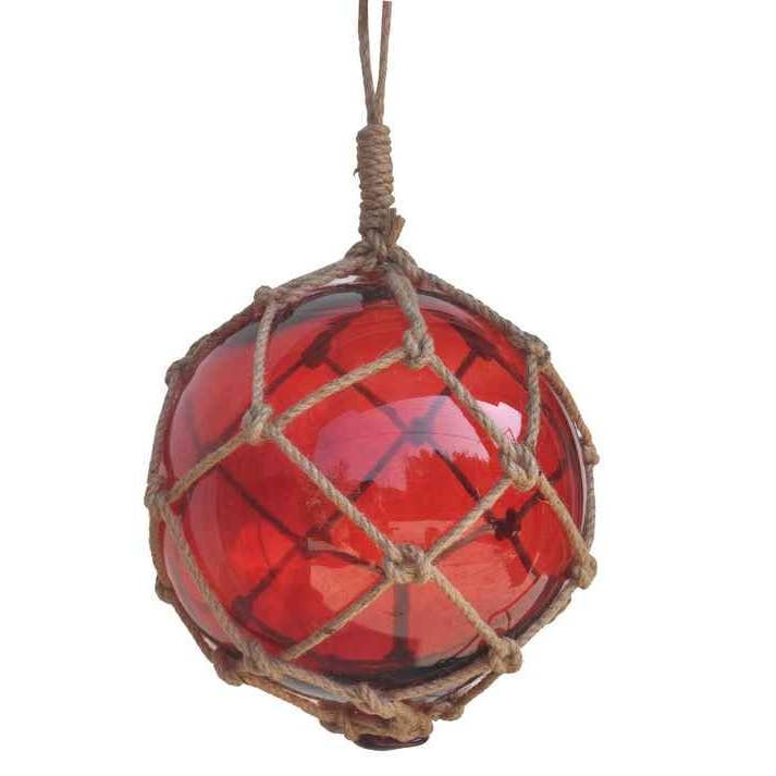 Red Japanese Glass Ball Fishing Float With Brown Netting Decoration 12" for wholesale by Hampton Nautical
