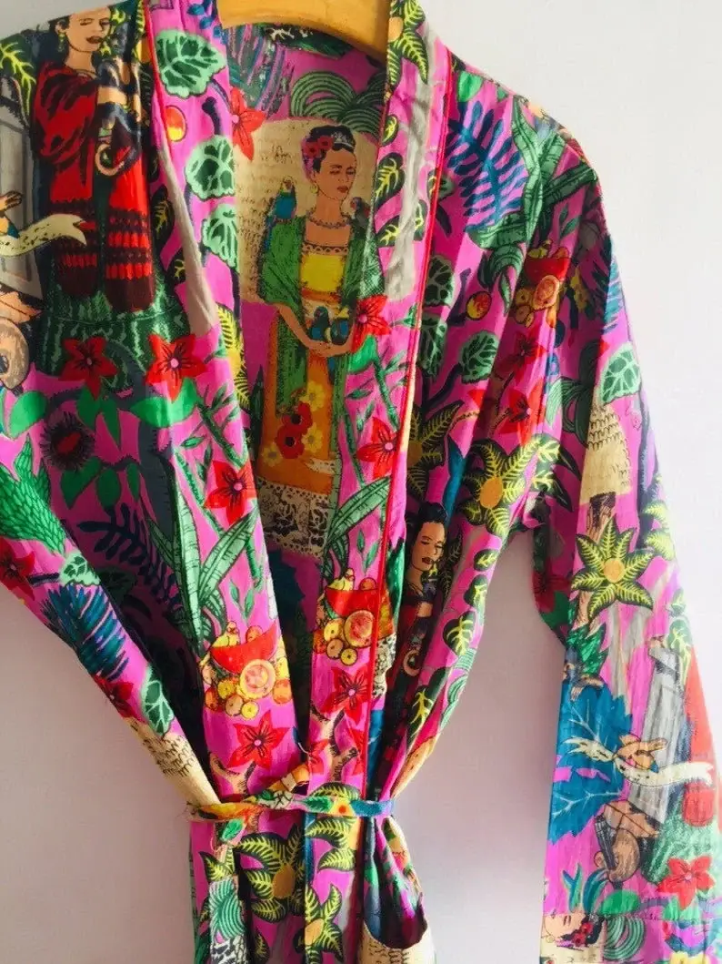 GYPSY STUDIO - Vente Peignoir – femme - Peignoir en coton imprimé Frida Kahlo - Kimono doux et luxueux2