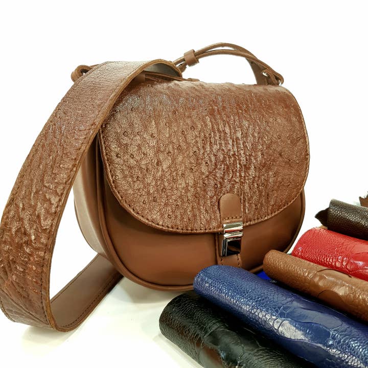 ANKO - Wholesale Crossbody Bag - Women's - Brown crossbody bag made of genuine ostrich leather