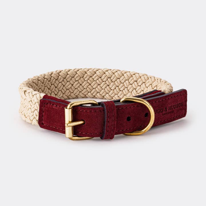 Hugo & Hudson - Wholesale Pet Collar - Dog - Flat Rope and Leather Dog Collar - Burgundy0