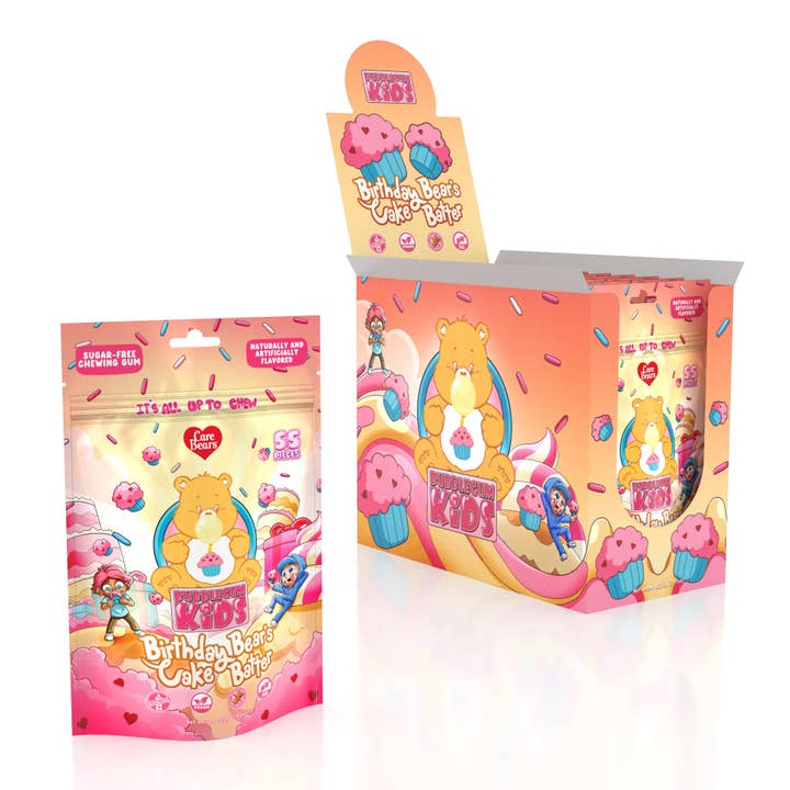 Gomme sans sucre saveur pâte à gâteau d'anniversaire de Birthday Bear – 2,91 oz, 10 unités RR pour la vente par Bubblegum Kids