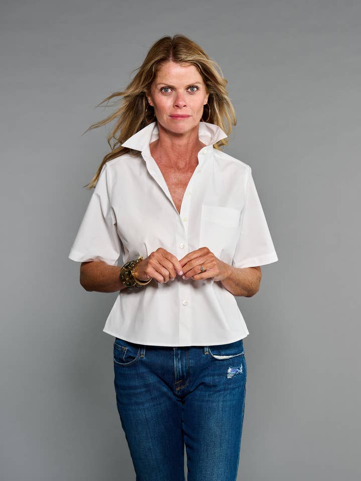 The Short Sleeve Crop Shirt in Crisp White for wholesale by Claridge + King