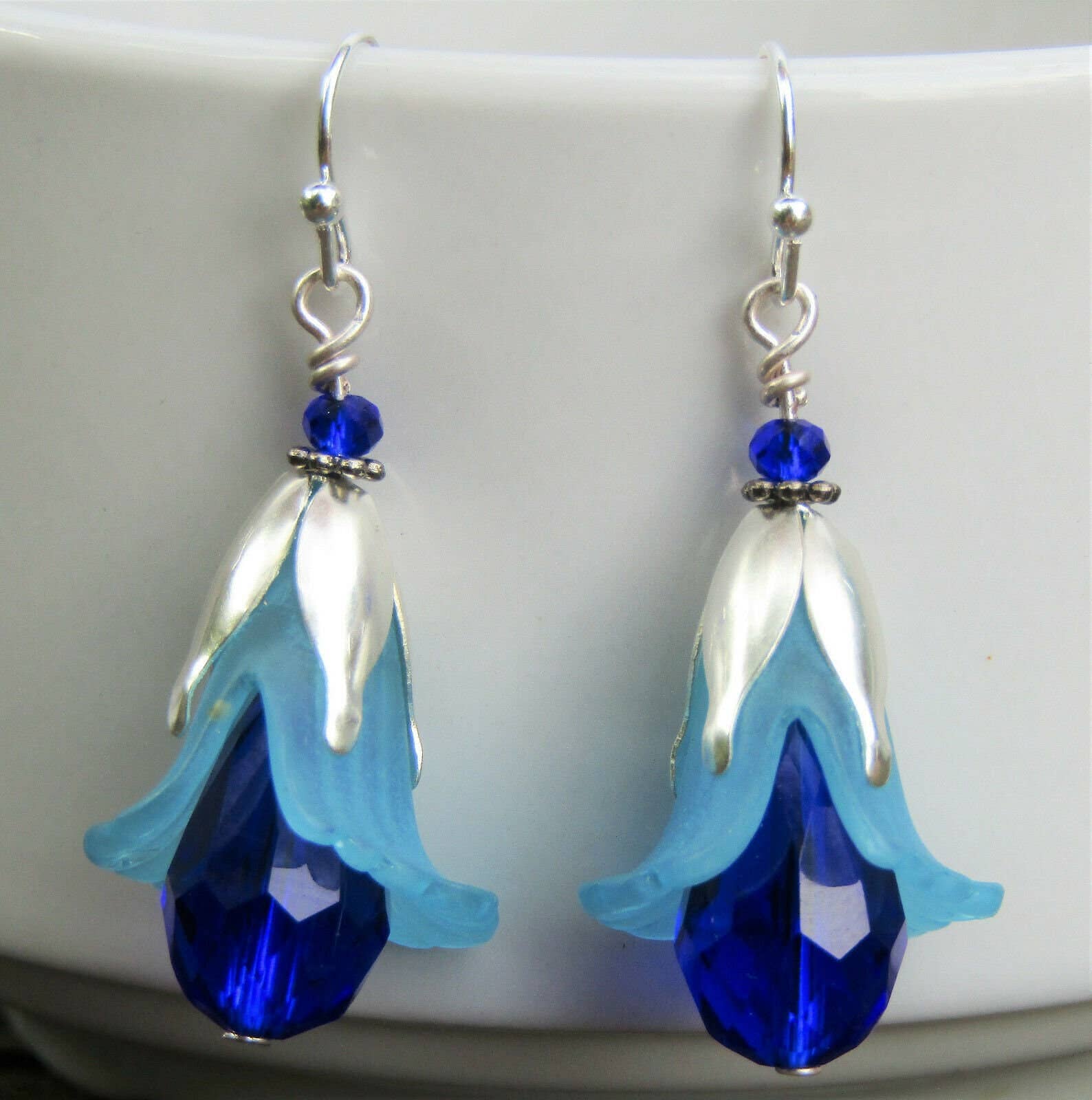 Bad Apple Designs - Wholesale Dangle Earrings - Handmade Blue Lily Earrings: Lucite Crystal Teardrop Dangle1