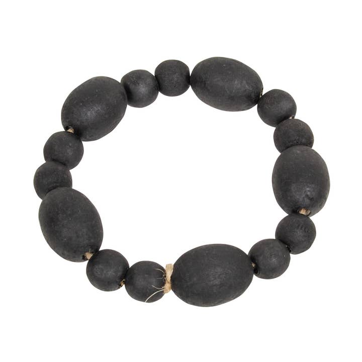 Black Distressed Wood Oval Bead Candle Ring for wholesale by Col House Designs