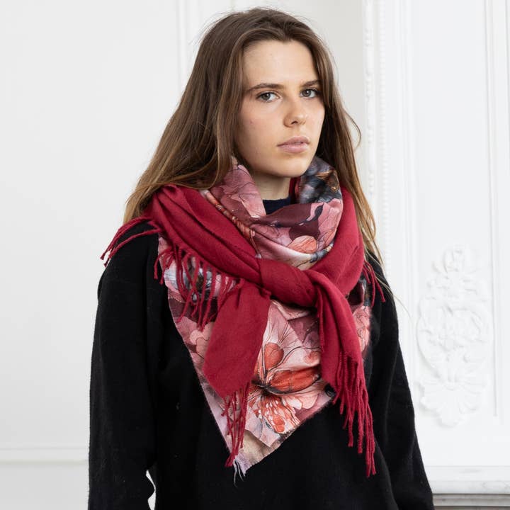 LINETA - Wholesale Scarf - Women's - GC-11 Large square patchwork scarf with long fringe1