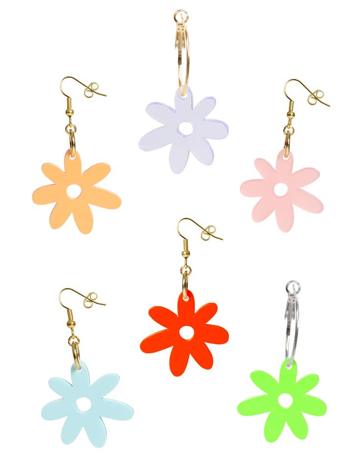 Blomstermagt enkelt dråbe øreringe - Akryl for engroshandel hos Kam Creates