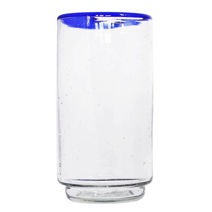 Sobremesa - Wholesale Drinking Glass/Cup - Blue Rim Large Stacking Drinking Glass | Handblown Glassware2