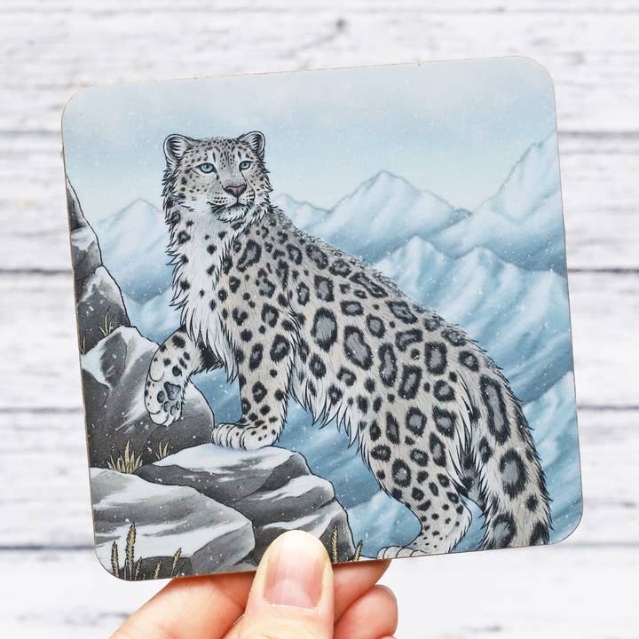 Snow Leopard Coaster for wholesale by Lyndsey Green Illustration