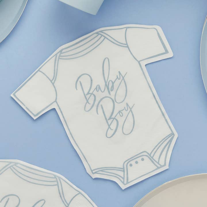 Hootyballoo by Club Green - Wholesale Disposable napkin - Blue 'Baby Boy' Babygrow Paper Napkins 16 Pack0