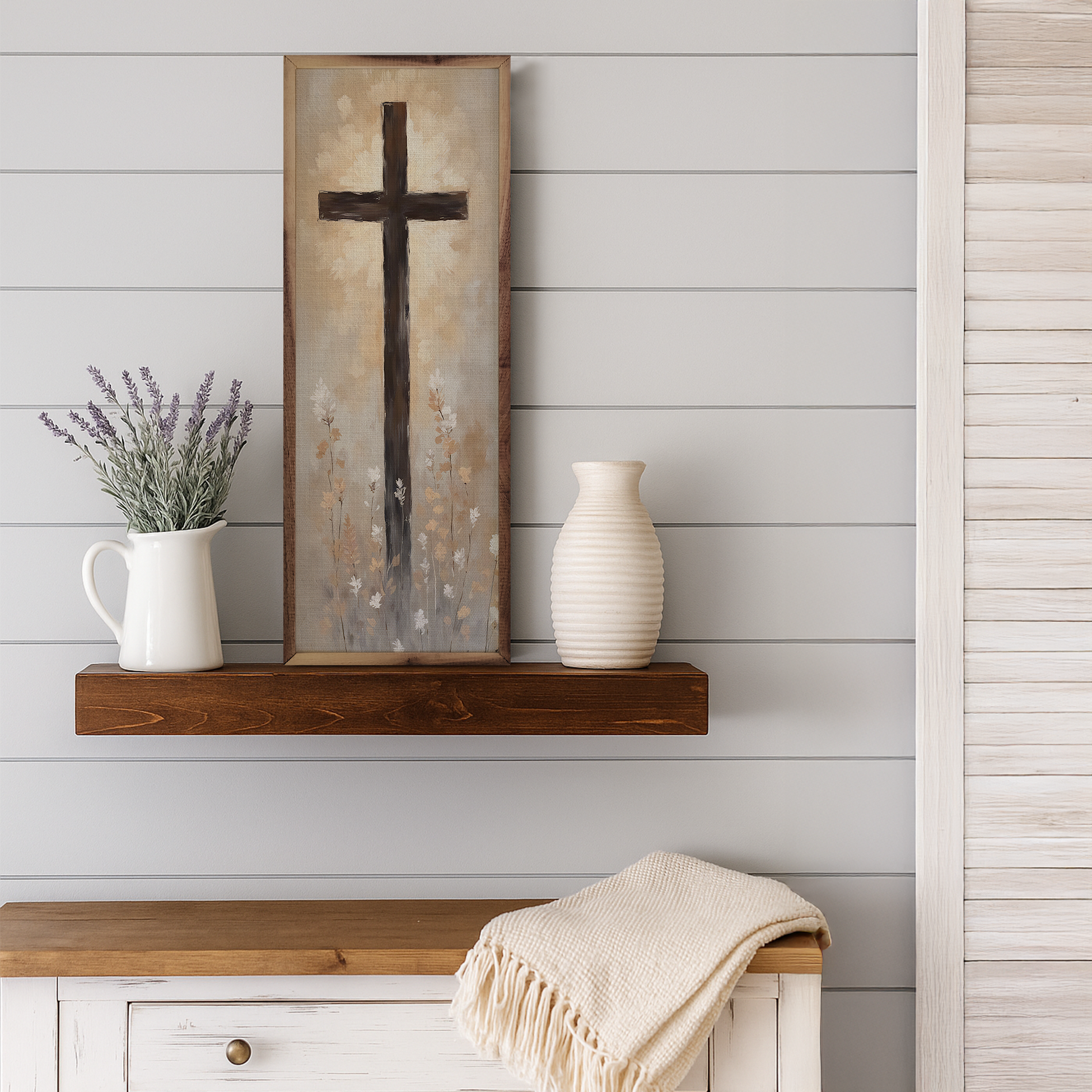 Kendrick Home - Wholesale Wood Wall Art - Cross With Flowers1