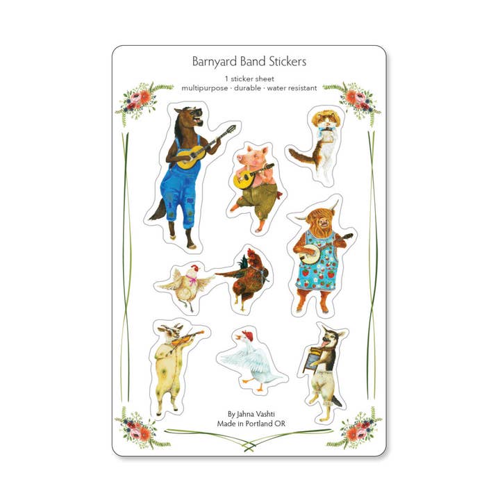 Feuille d'autocollants en vinyle Barnyard Band et joints d'enveloppe pour la vente par Jahna Vashti