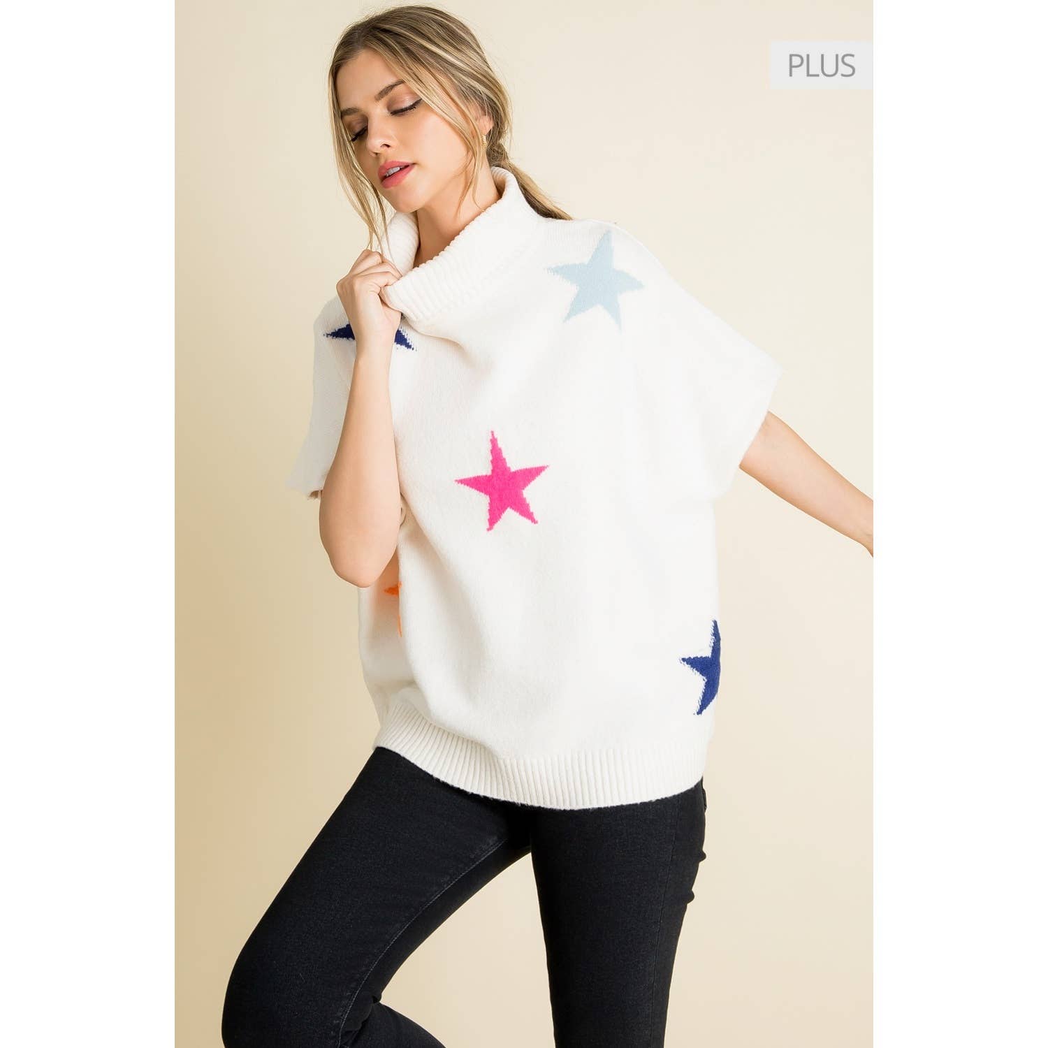 CREAM /Size XL/ Star Pattern Poncho for wholesale on Faire0