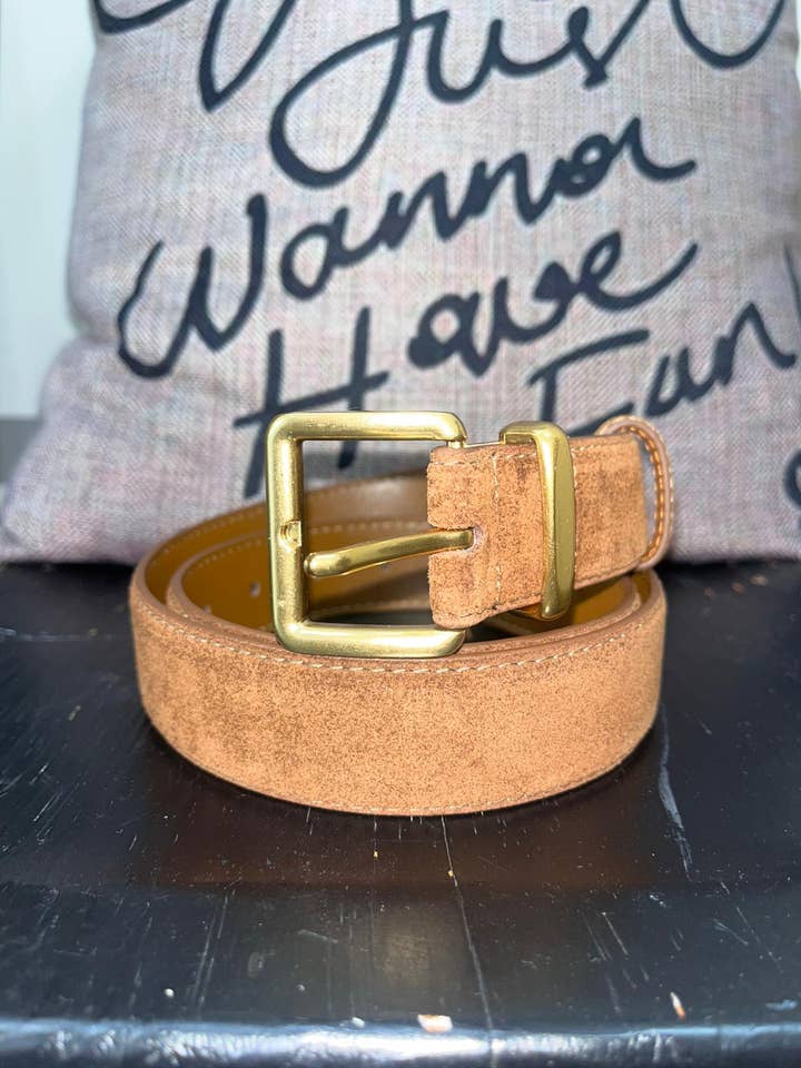 KTH-1830-6 SUEDE BELT WITH GOLD BUCKLE-BROWN for wholesale by Ellison