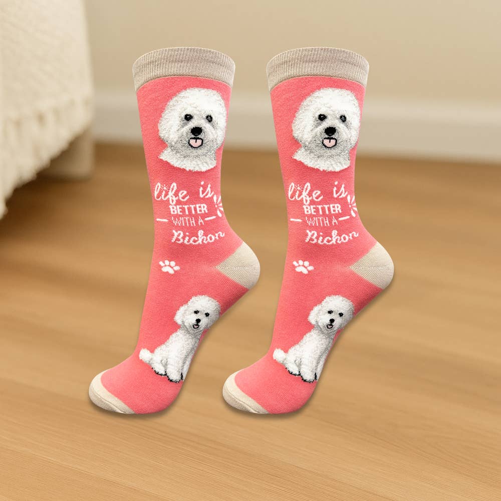 E&S Pets - Wholesale Socks - Unisex - Bichon Frise Dog Socks - Fun Novelty Crew Socks - Unisex1