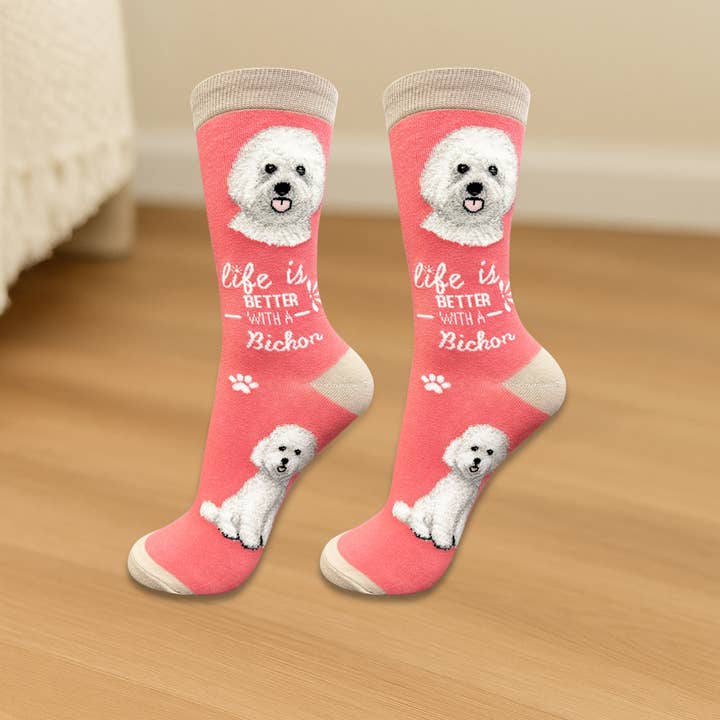 E&S Pets - Wholesale Socks - Unisex - Bichon Frise Dog Socks - Fun Novelty Crew Socks - Unisex1