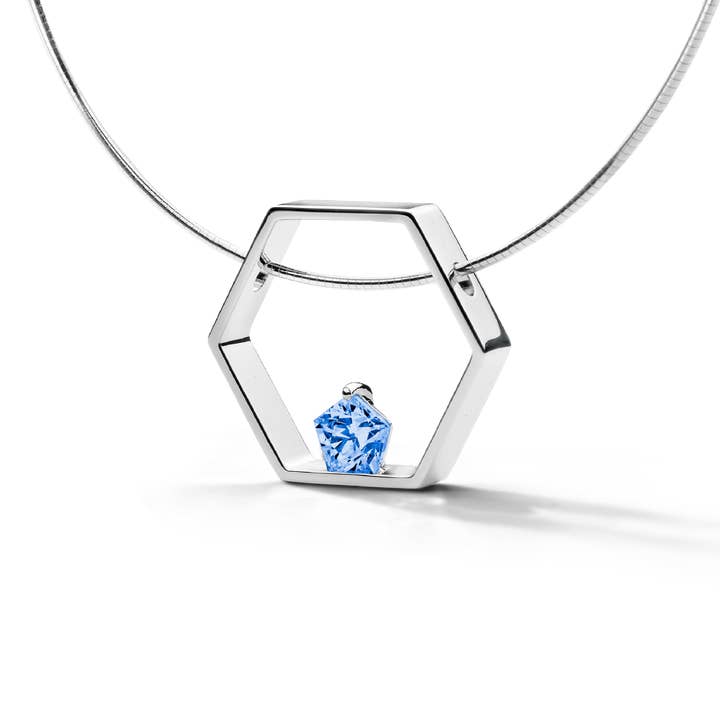 Colar Pentágono Prata/Azul Claro por atacado de FJF JEWELLERY