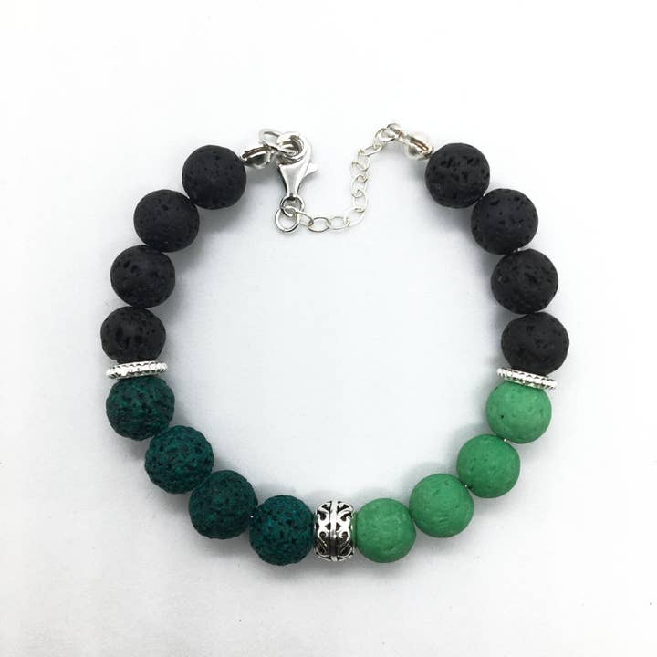 Bracelet ajustable en argent sterling aromathérapie : vert foncé pour la vente par Dangles Bangles More Co