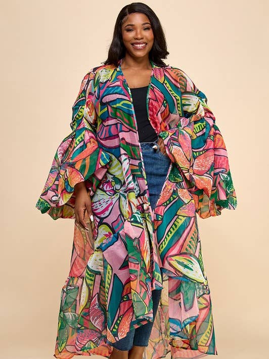 Namatt Design - Wholesale Kimono - Women's - Plus Ruffle Long Sleeve Kimono Cardigan