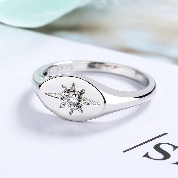 Amy and Annette - Wholesale Multi-Stone Ring - Sterling Silver Starburst Ring with Preciosa Crystals