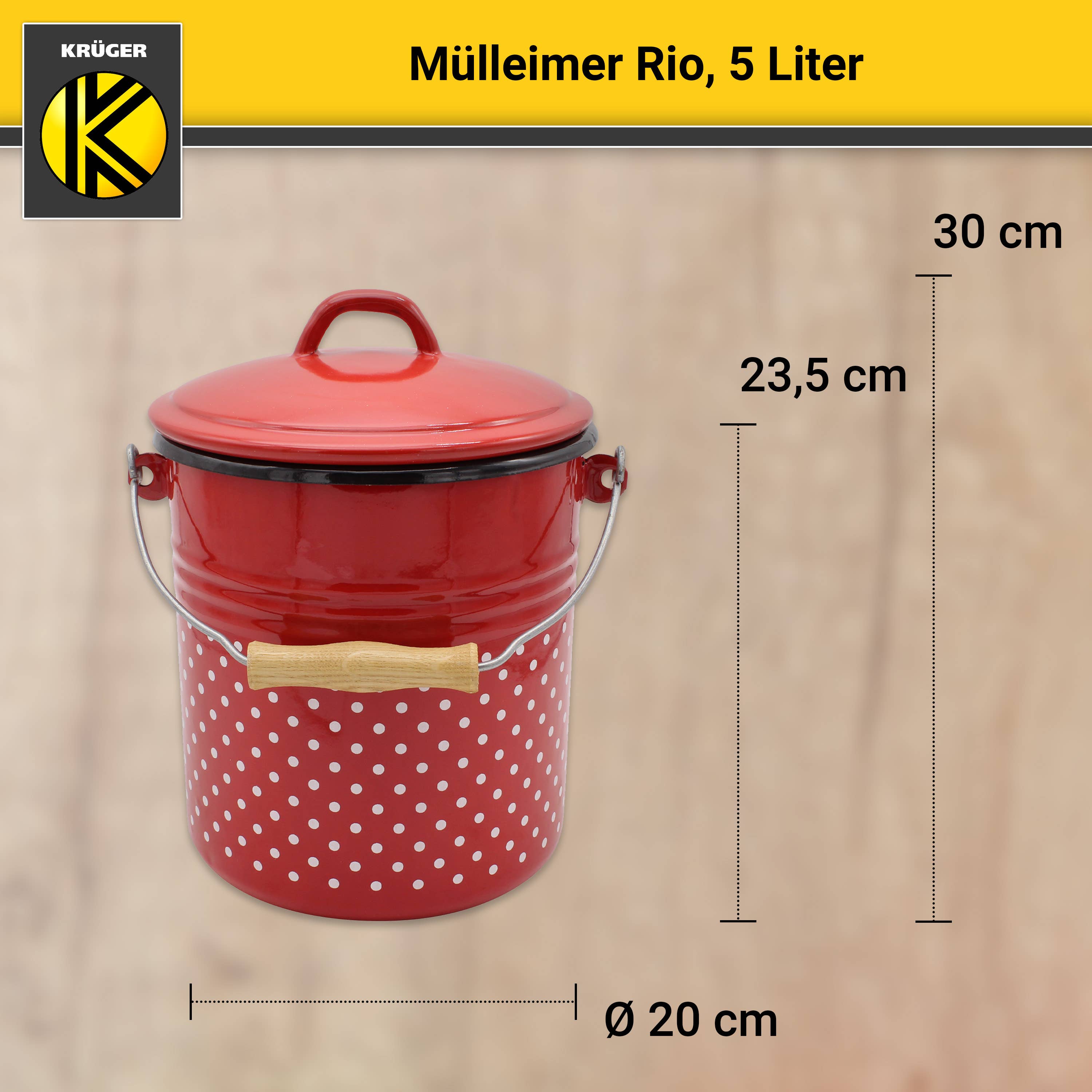 Karl Krüger – wholesale Papperskorg/papperskorg – Karl Krüger Rio emaljerad hink med lock, 5 liter2