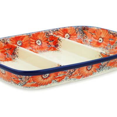 Divided Dish 13" Peachy Keen Theme UNIKAT for wholesale by Polmedia Polish Pottery