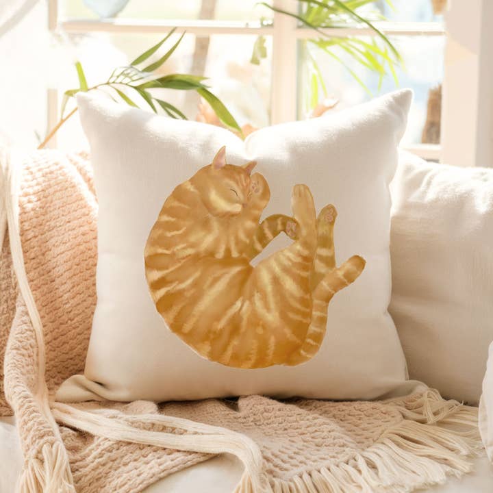 MerikaArt - Wholesale Throw/Decorative Pillow - Orange Sleeping Cat Pillow1