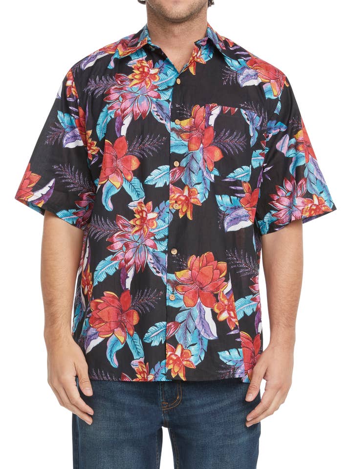 Mænds sort ryg og Multi malet blomstermotiver knappen ned skjorte for engroshandel hos KikiSol