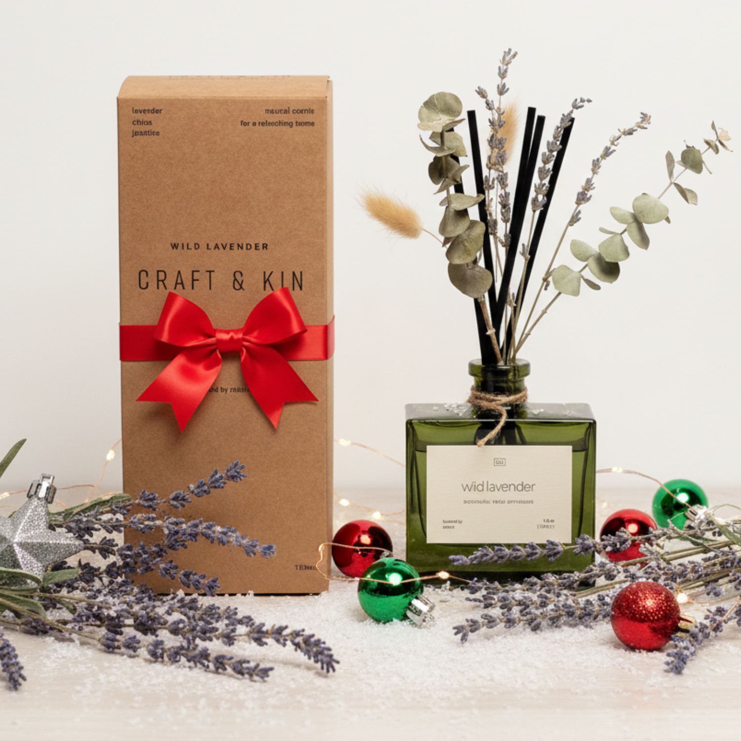 Craft & Kin - Wholesale Reed Diffuser - Green Glass Reed Diffuser with Flowers0