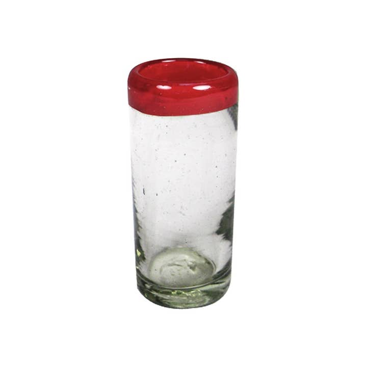 MexHandcraft - Wholesale Shotglas - Mexicaanse Tequila shotglazen met gerecyclede robijnrode rand van 2 oz