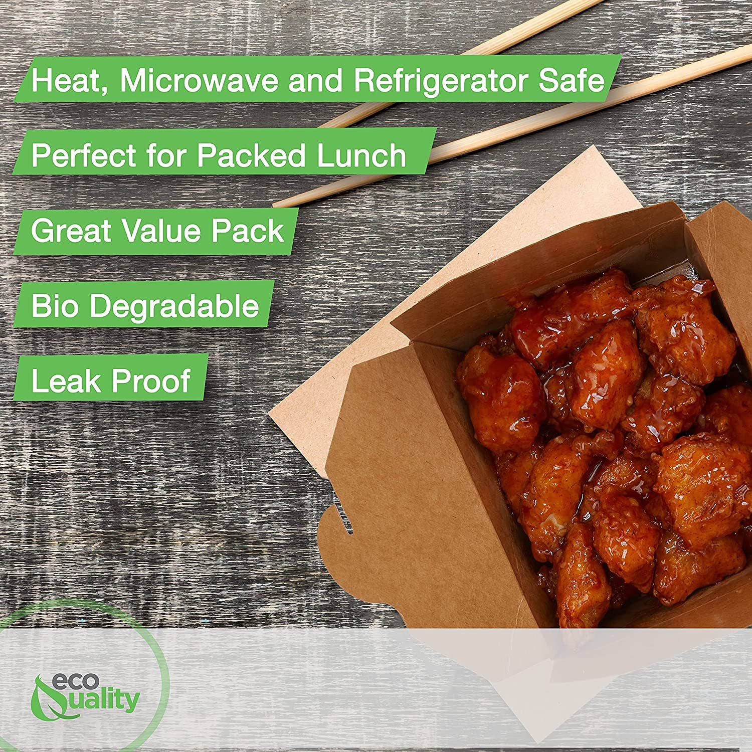 EcoQuality - Wholesale Food Storage Container - 26Oz Kraft Folded Paper Take Out Containers - Microwavable5