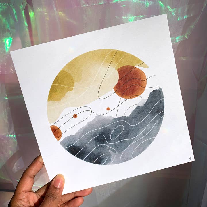 Mancha abstracta en colores cálidos | Impresión digital en acuarela de 8 x 8 para venta al por mayor de By Akki