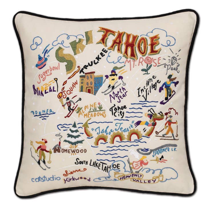 Ski Tahoe Hand-Embroidered Pillow for wholesale by catstudio