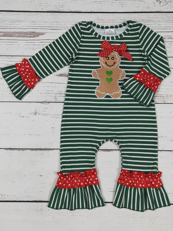 Barboteuse de Noël à appliqués en pain d'épice pour bébé pour la vente par sassy kids palace