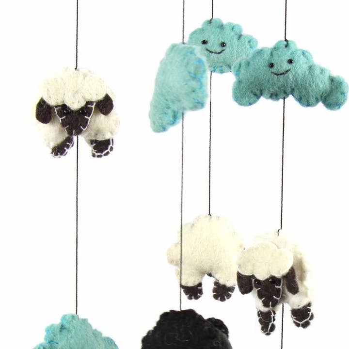 Global Crafts - Wholesale Baby Mobile - Blue Counting Sheep Baby Nursery Felt Mobile